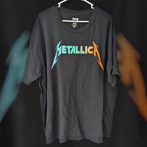 Metallica Tailgate Oversized XL Black Band T-Shirt Blue Orange Logo metal grunge